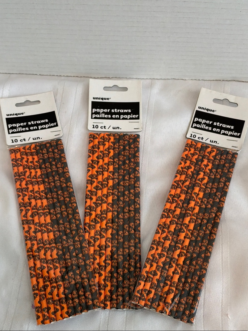 Unique Paper Straws - Orange and Black Halloween Pumpkin Design, 10 ct lot of 3
